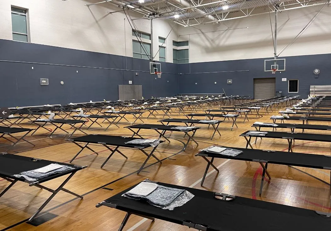 Emergency shelter operation for migrants from the southern border set up in Denver, Colorado.&nbsp;