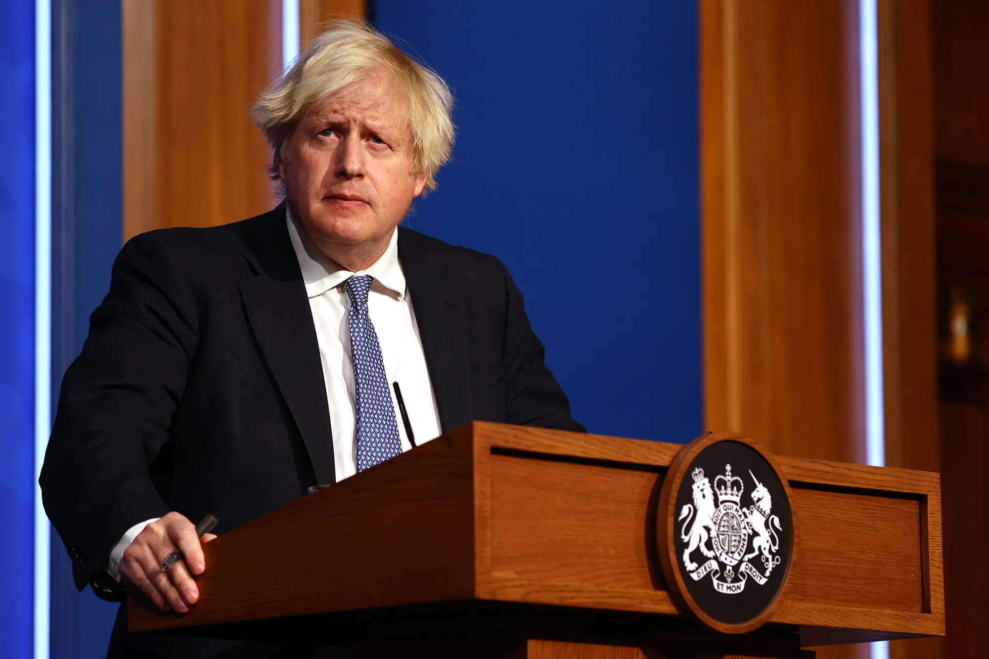 Boris Johnson announces&nbsp;Covid-19&nbsp;restrictions including&nbsp;working from home and vaccine passports, on Dec. 8.