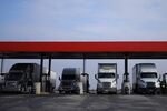 Trucks refuel at a gas station in Whiteland, Indiana