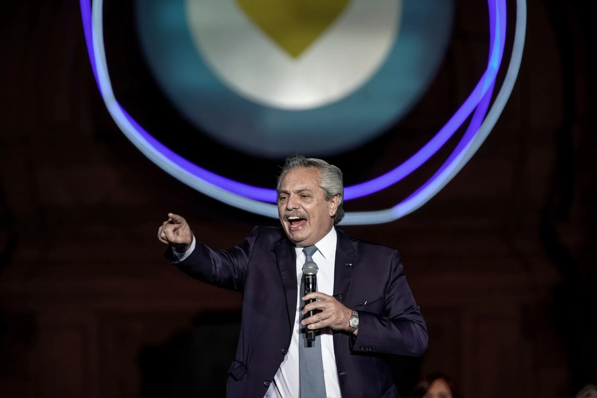Alberto Fernandez, Argentina's president, speaks during a Day of Democracy and Human Rights event in Buenos Aires, Argentina, on Friday, Dec. 10, 2021.&nbsp;