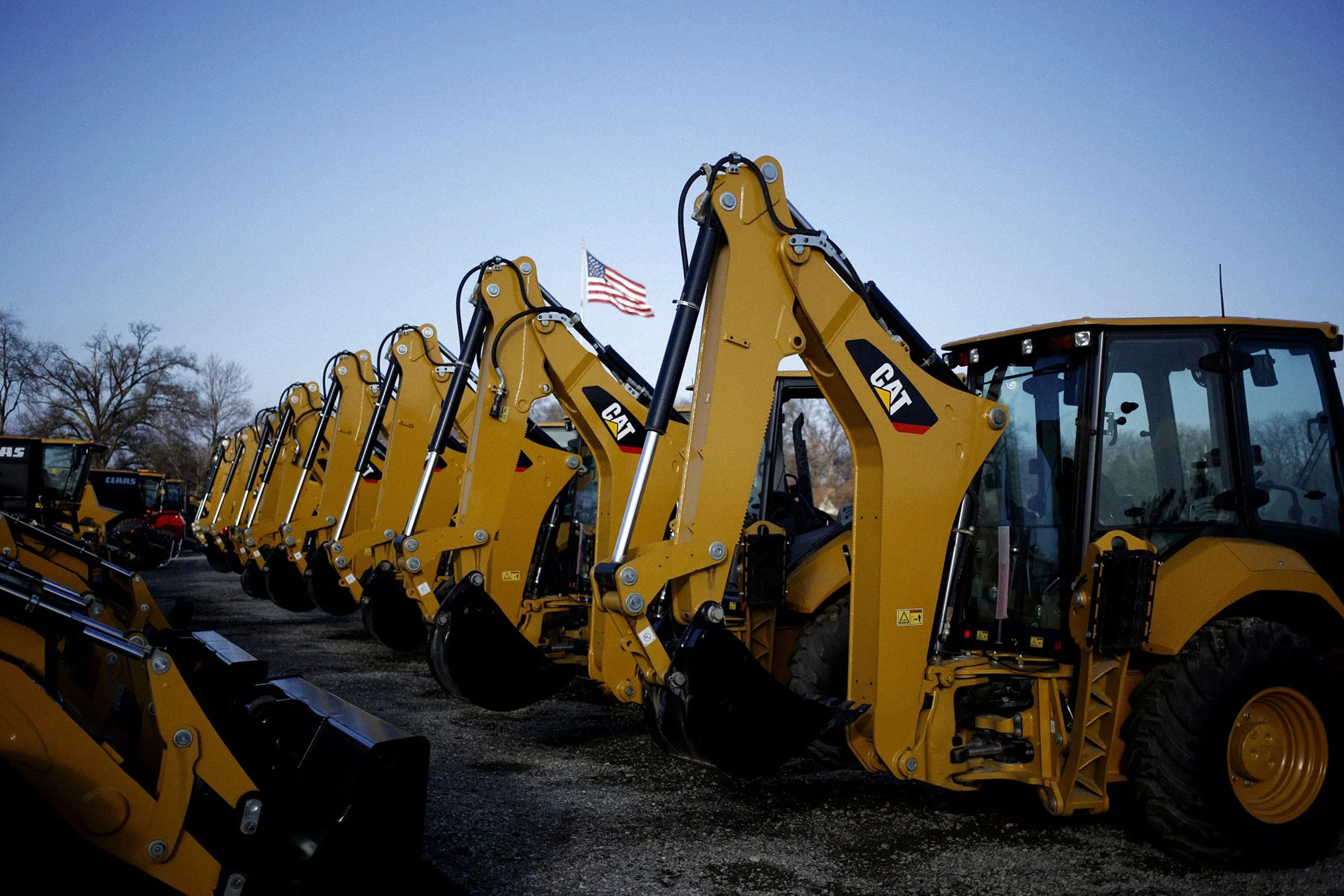 Caterpillar Inc. backhoe excavators for sale at the Whayne Supply Co. dealership in Louisville, Ky.