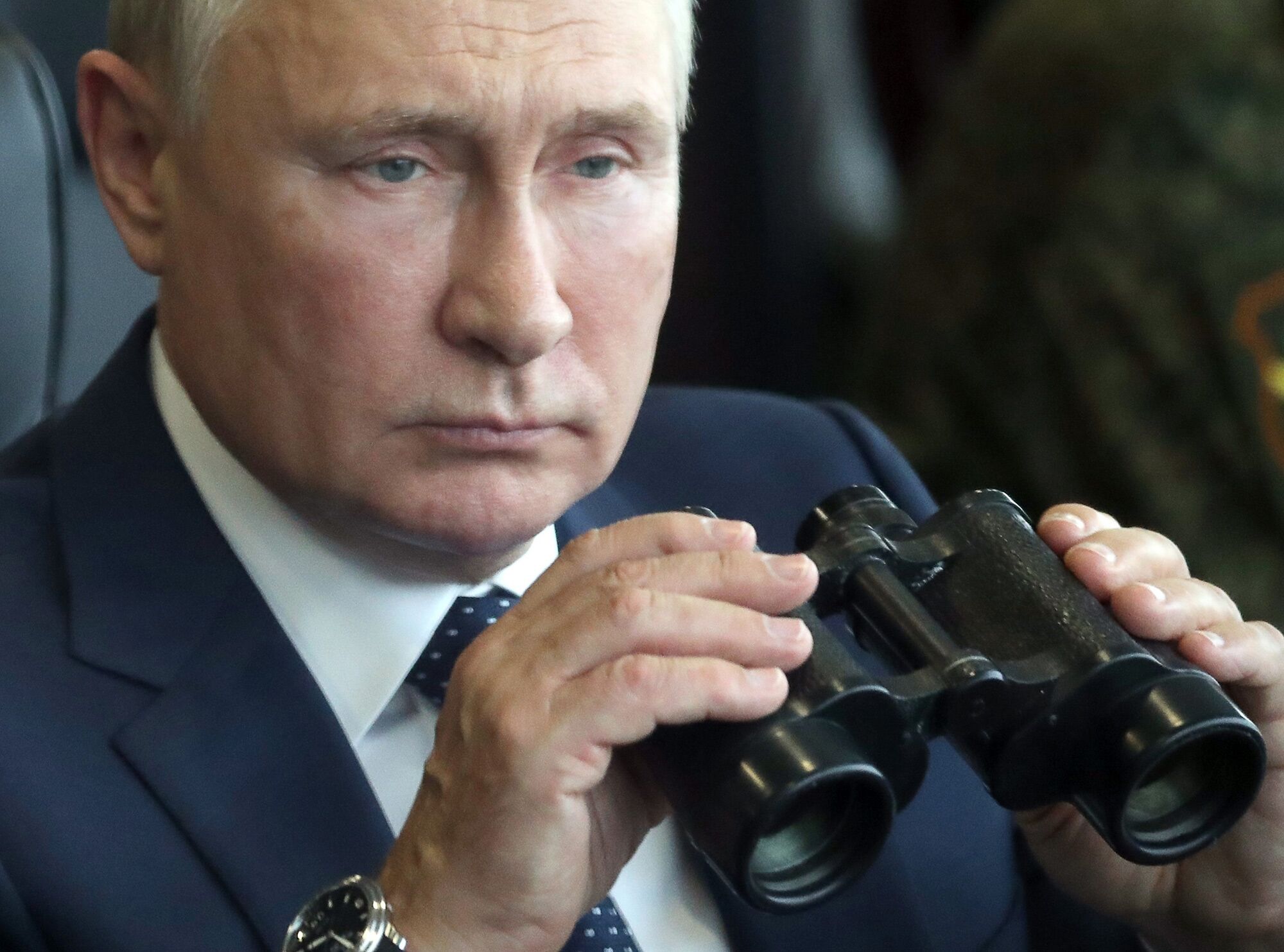 Vladimir Putin watches a military exercise in the Nizhny Novgorod region, Russia, in September.