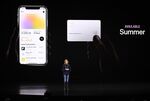 Jennifer Bailey, vice president at Apple Inc., announces the Apple Card credit card in Cupertino on March 25. 