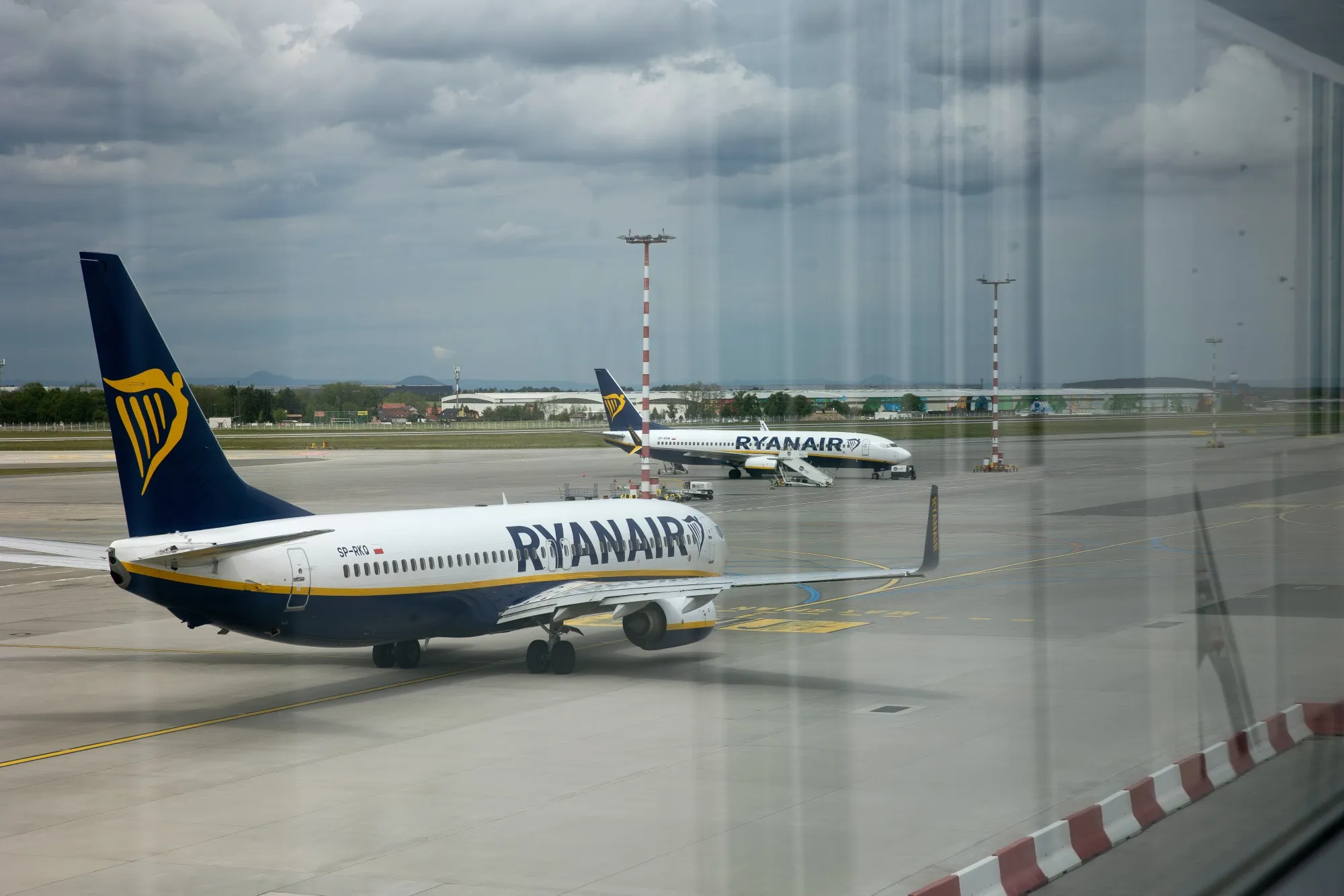 Ryanair passenger jets at Vaclav Havel Airport in Prague.