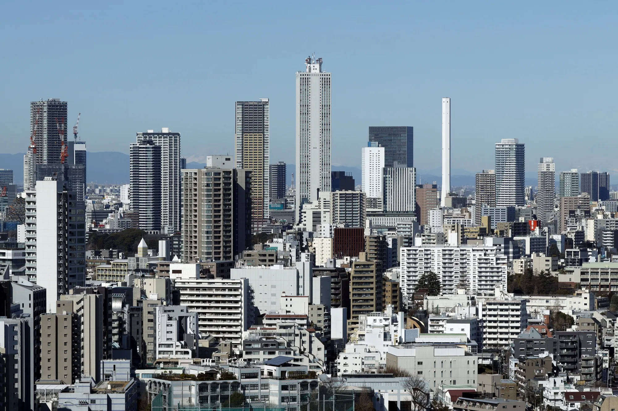 Buildings in the skyline of Tokyo, Japan.