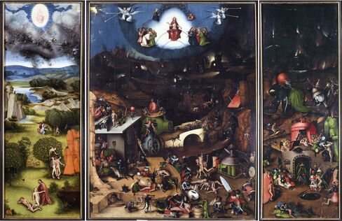 A triptych of The Last Judgment by Lucan Cranach the Elder, a copy after Hieronymous Bosch, from 1524.