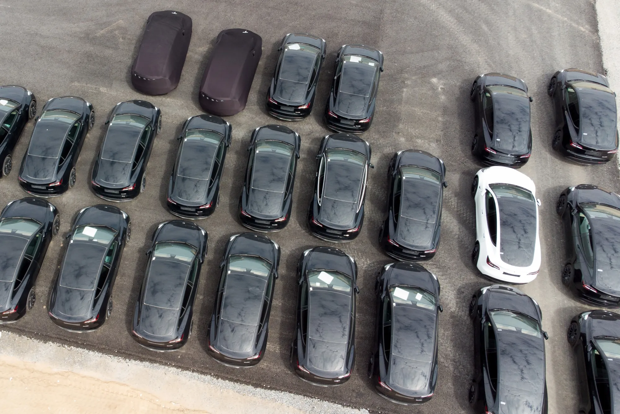 Tesla Model Y electric vehicles at the Tesla Inc. Gigafactory in Gruenheide, Germany.