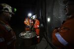 Electricians work underground in the Vale Copper Cliff mine in Sudbury, Ontario, Canada, on Wednesday.