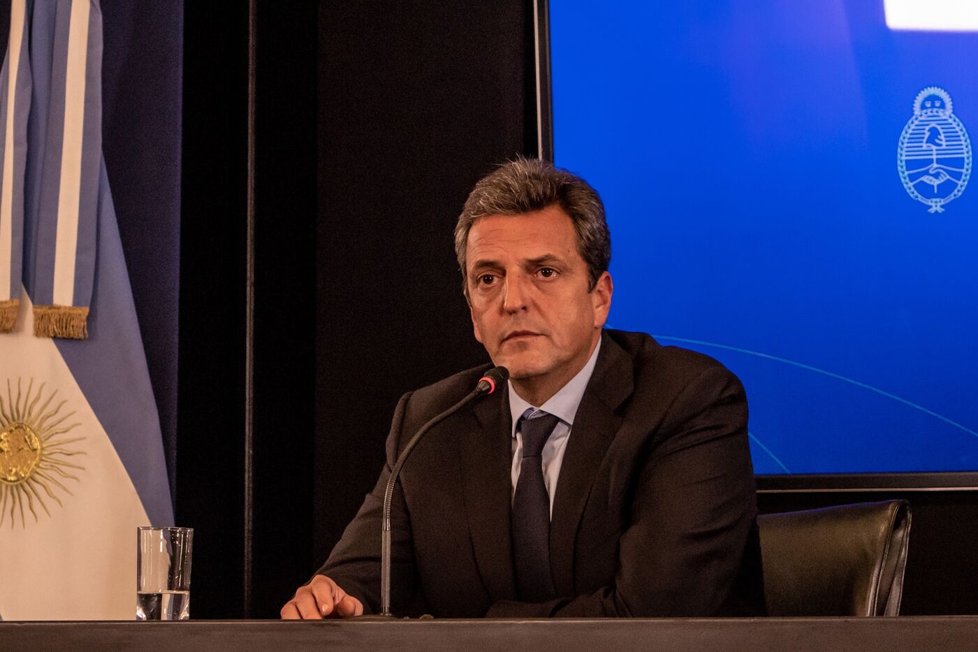 Sergio Massa, Argentina's economy minister, during a press conference at the Economy Ministry building in Buenos Aires, Argentina, on Wednesday, Aug. 3, 2022.