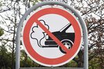 An anti-exhaust emission traffic sign is pictured in Copenhagen, Denmark.