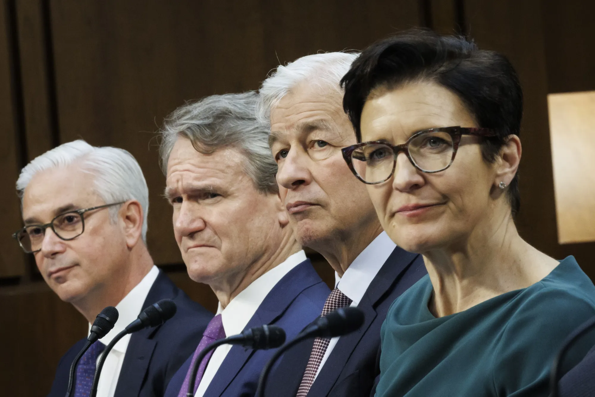 Charles Scharf, from left, Brian Moynihan, Jamie Dimon and Jane Fraser in Washington in 2023.