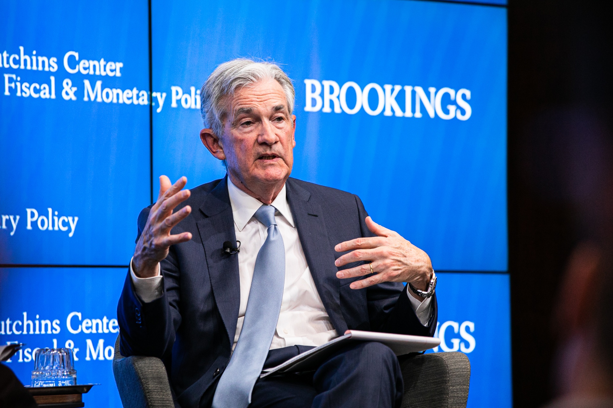 Jerome Powell, chairman of the US Federal Reserve, speaks at the Brookings Institution in Washington on Nov. 30.