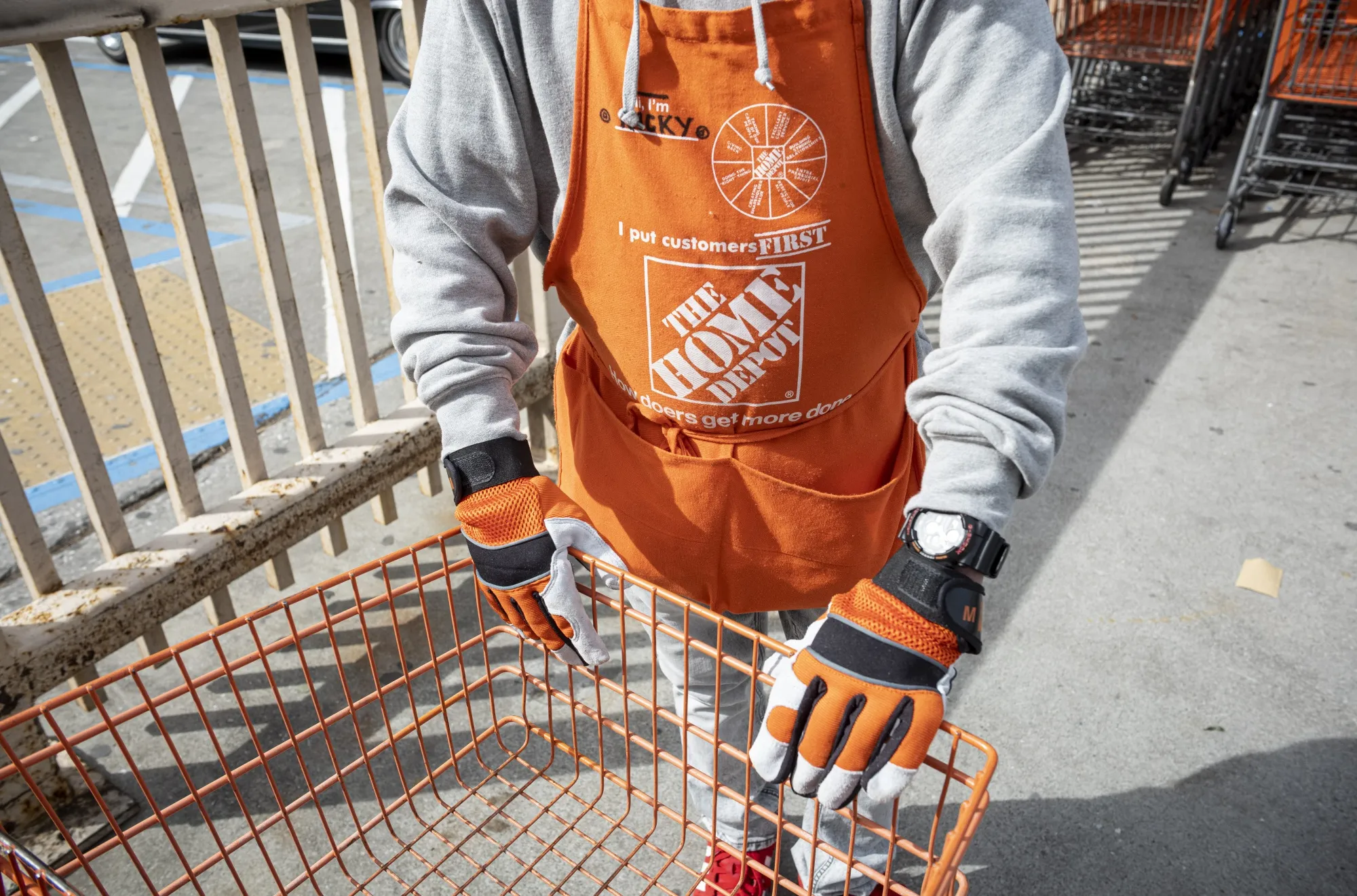 A worker at a Home Depot store in Colma, California.