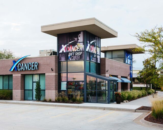Exterior shot of XCancer headquarters and gift shop on Oct. 10, 2025. The clinic contains a store where XCancer-branded shirts, mugs, hats and candles are sold.