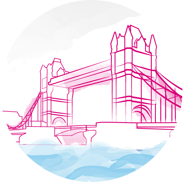 Sketch of the Tower bridge with the Thames flowing underneath