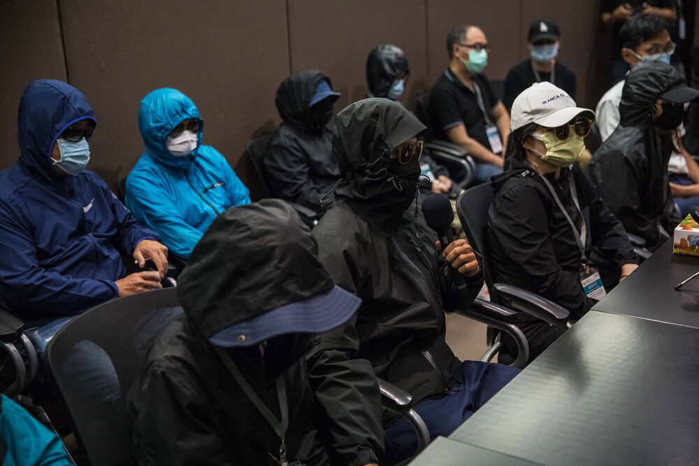 Relatives of activists attend a press conference in Hong Kong on Sept. 12.