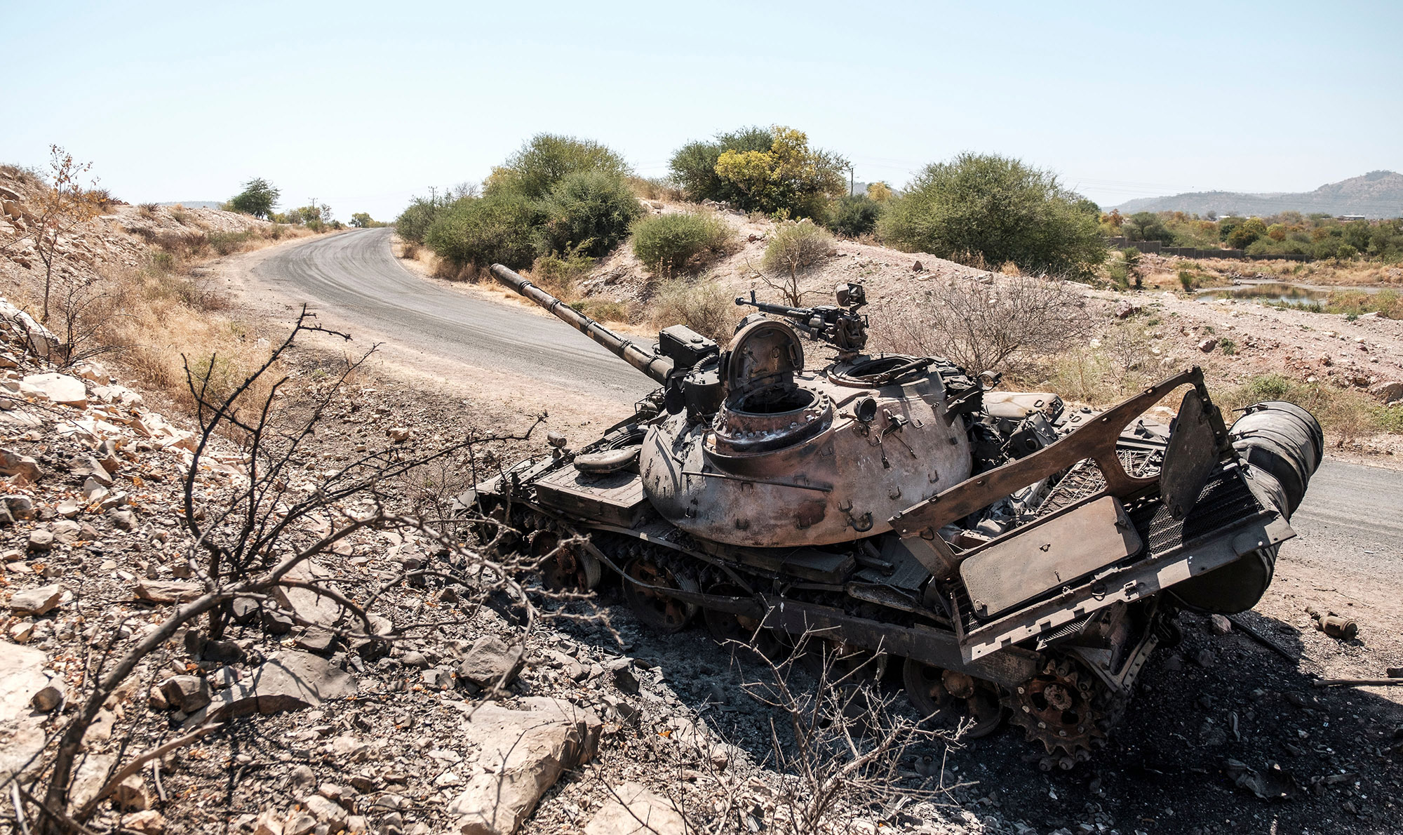 An&nbsp;abandoned tank on a road near Humera, Ethiopia, on Nov.&nbsp;22.
