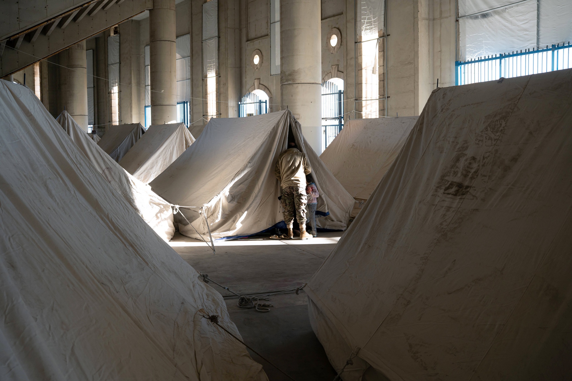 The Camille Chamoun Sports City, converted into a reception center for refugees from southern Lebanon and Beirut's southern suburbs, in Beirut on March 9. Photographer: Charles Cuau/SIPA/Shutterstock