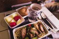 A inflight meal on a flight from Singapore to Hong Kong.