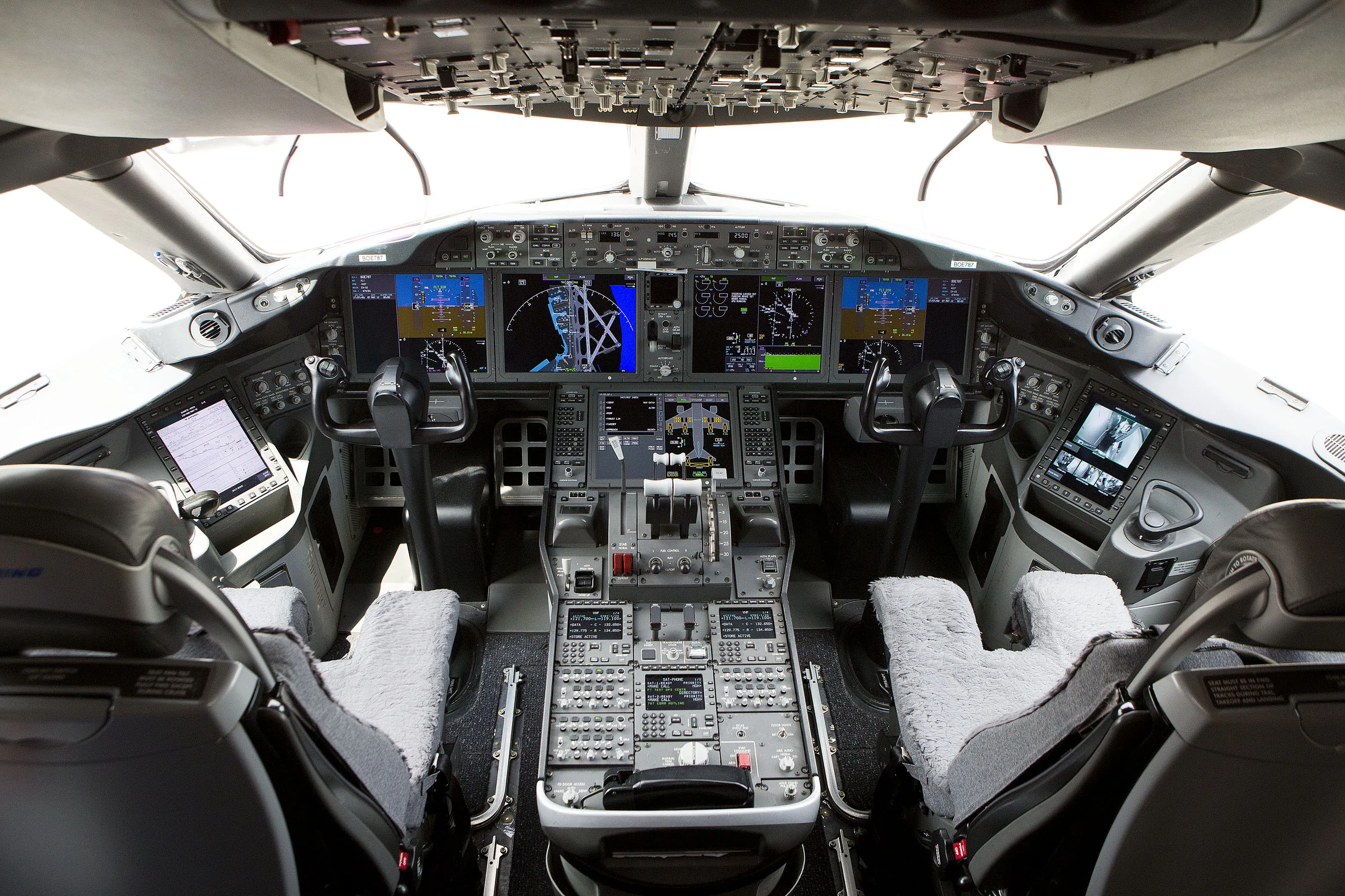 The cockpit of a Boeing Co. 787 Dreamliner.