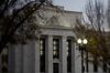 (EDITORS NOTE: Image was created using a variable planed lens.) The Marriner S. Eccles Federal Reserve building stands in Washington, D.C., U.S.