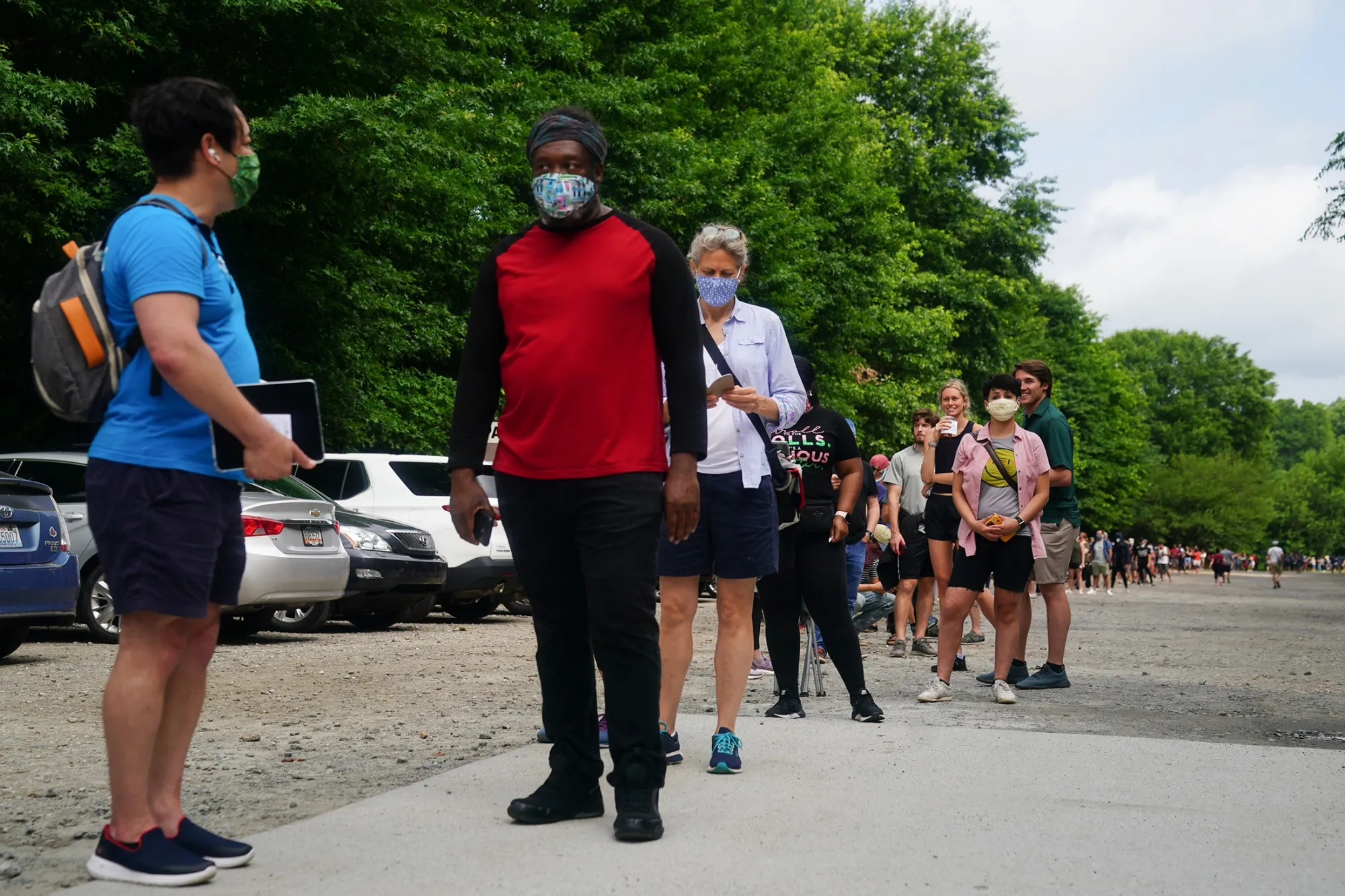 People wait in line to vote in Georgia's Primary Election in Atlanta on June 9.