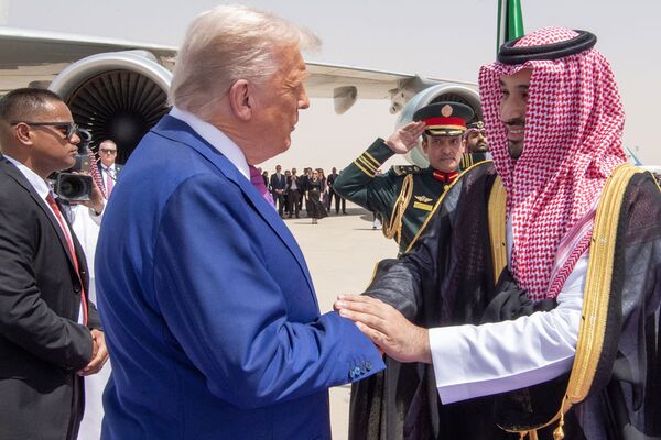President Donald Trump is greeted by Crown Prince Mohammed bin Salman at King Khalid International Airport on May 13.