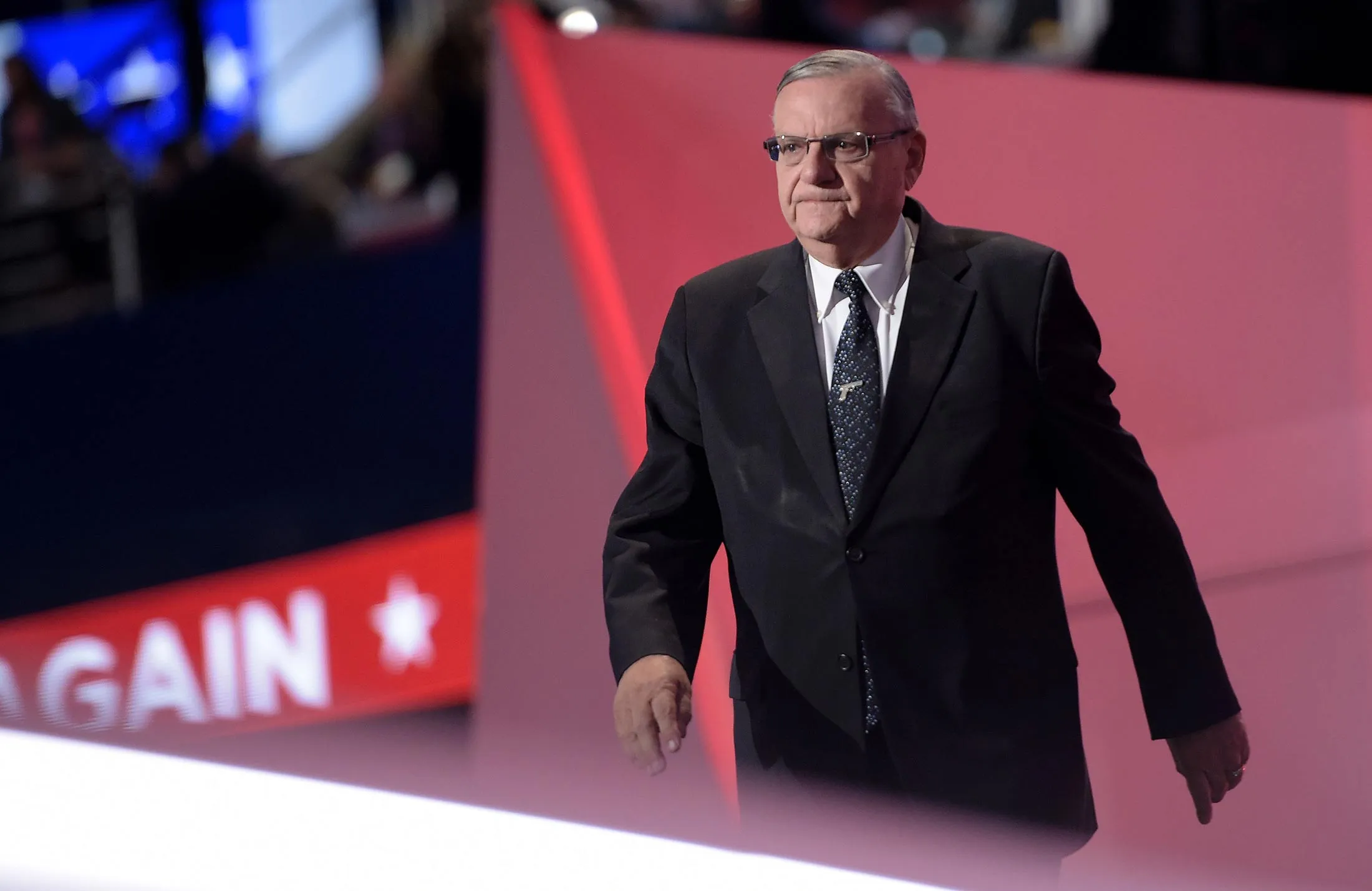 Joe Arpaio arrives to speak during at the Republican National Convention in Cleveland, Ohio on July 21, 2016.
