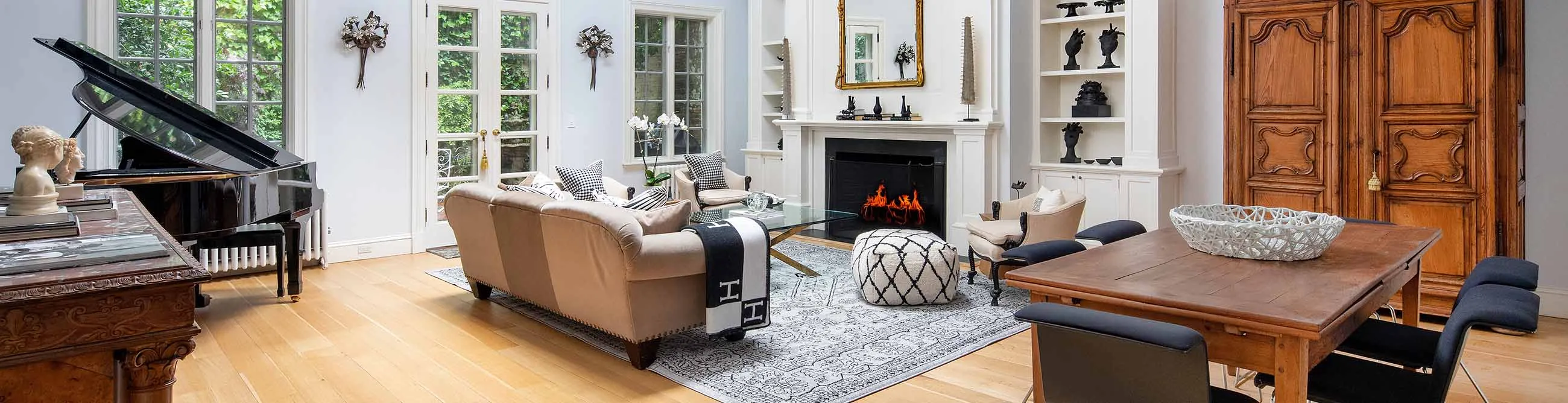 The living room of a $15 million Chelsea townhouse in Manhattan.