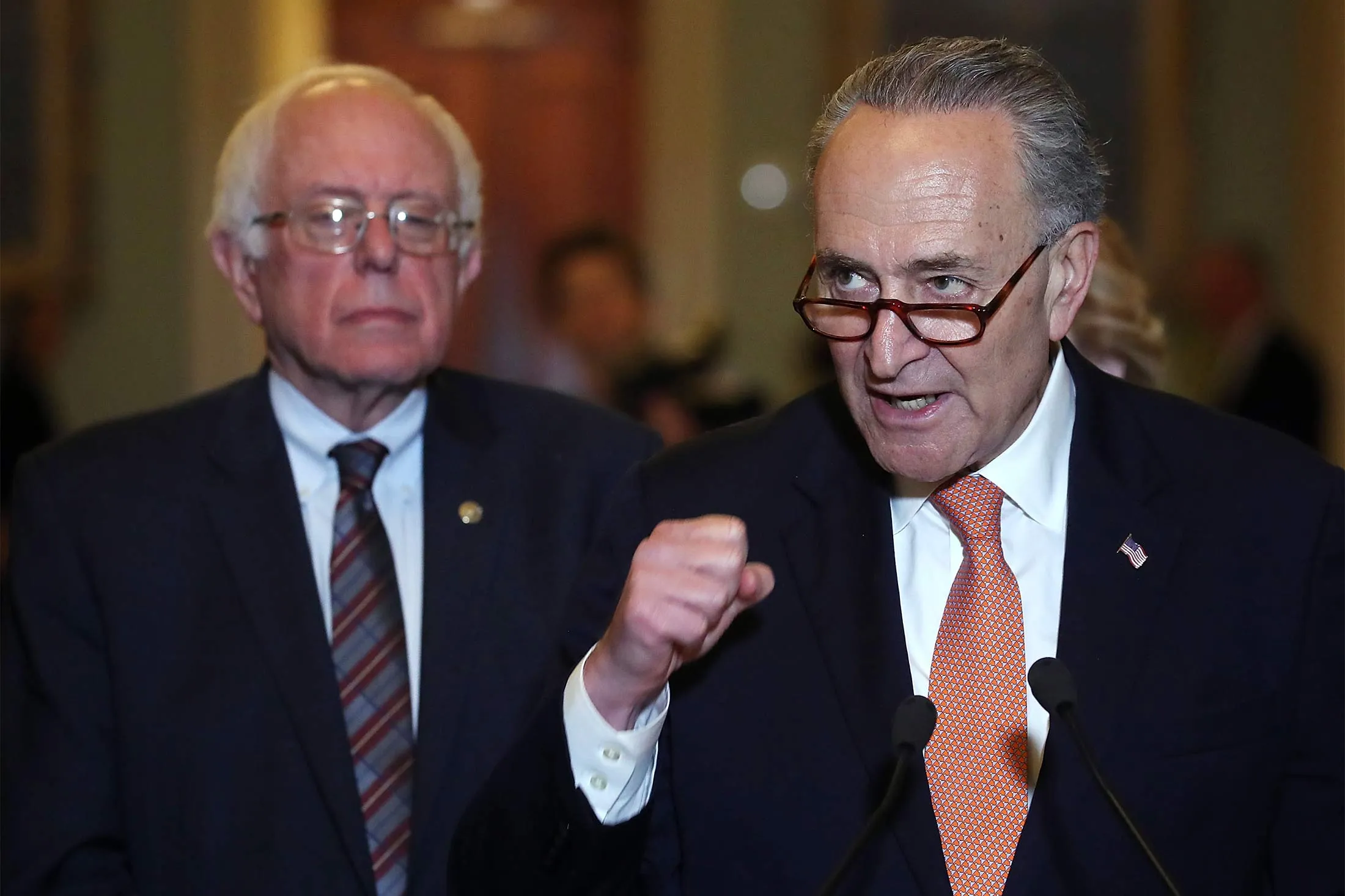 Chuck Schumer, right, and Bernie Sanders.
