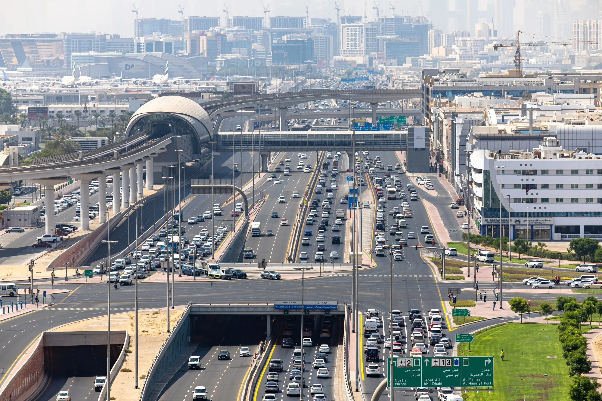 Motorists commute on Sheikh Zayed Road in Dubai, United Arab Emirates.