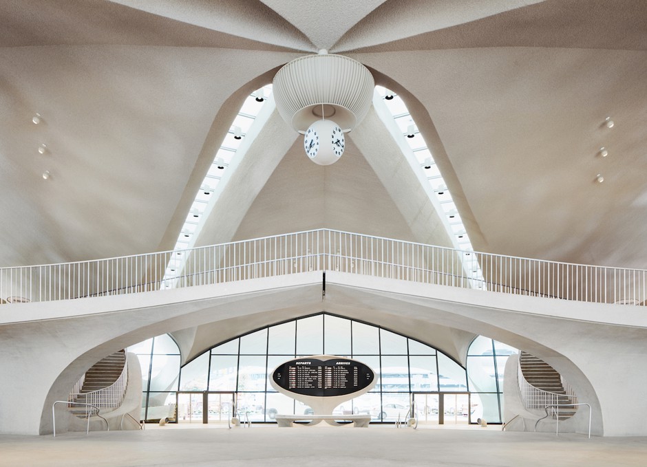 The soaring Eero Saarinen terminal, now the hotel's lobby.