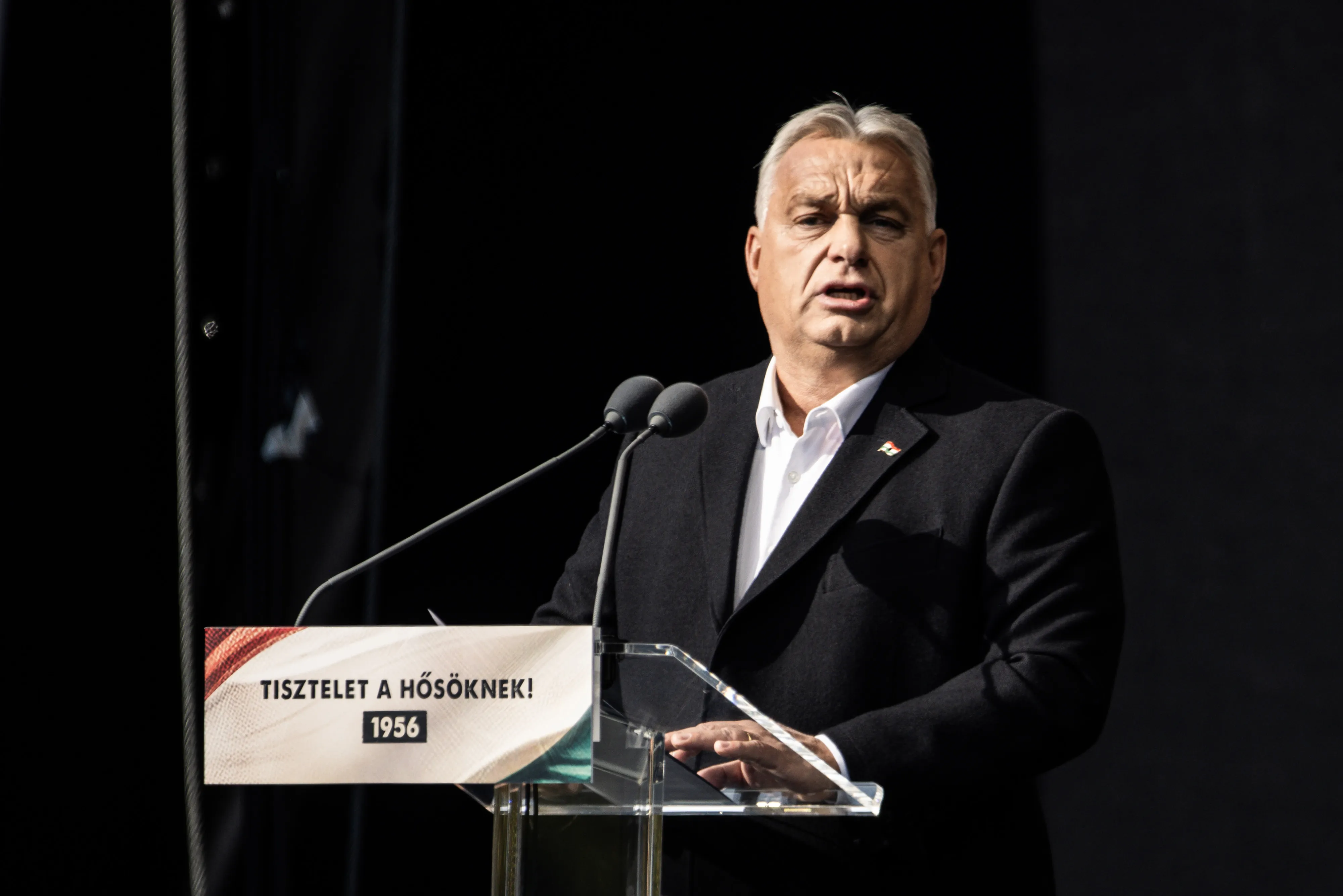 Viktor Orban at a political rally in Budapest, Hungary.