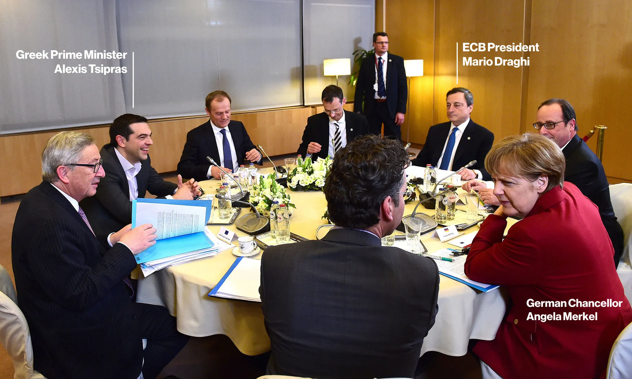 A March 19 meeting after a European Council summit was a rare occasion when Tsipras, Draghi and Merkel sat at the same table.

