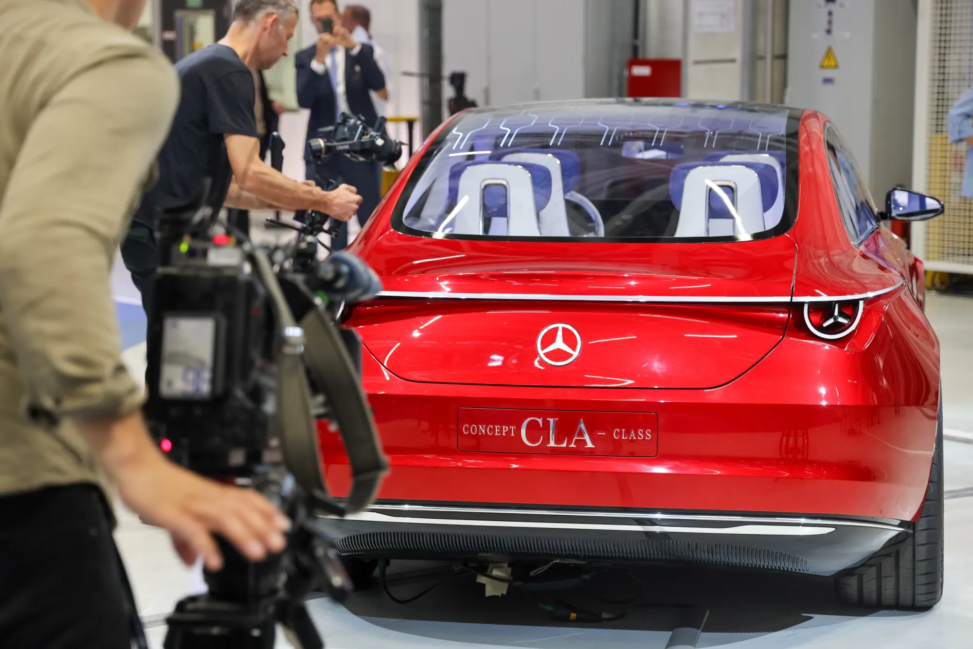 The Concept CLA Class on display at the July opening of Mercedes-Benz’s eCampus battery research center in Stuttgart, Germany.
