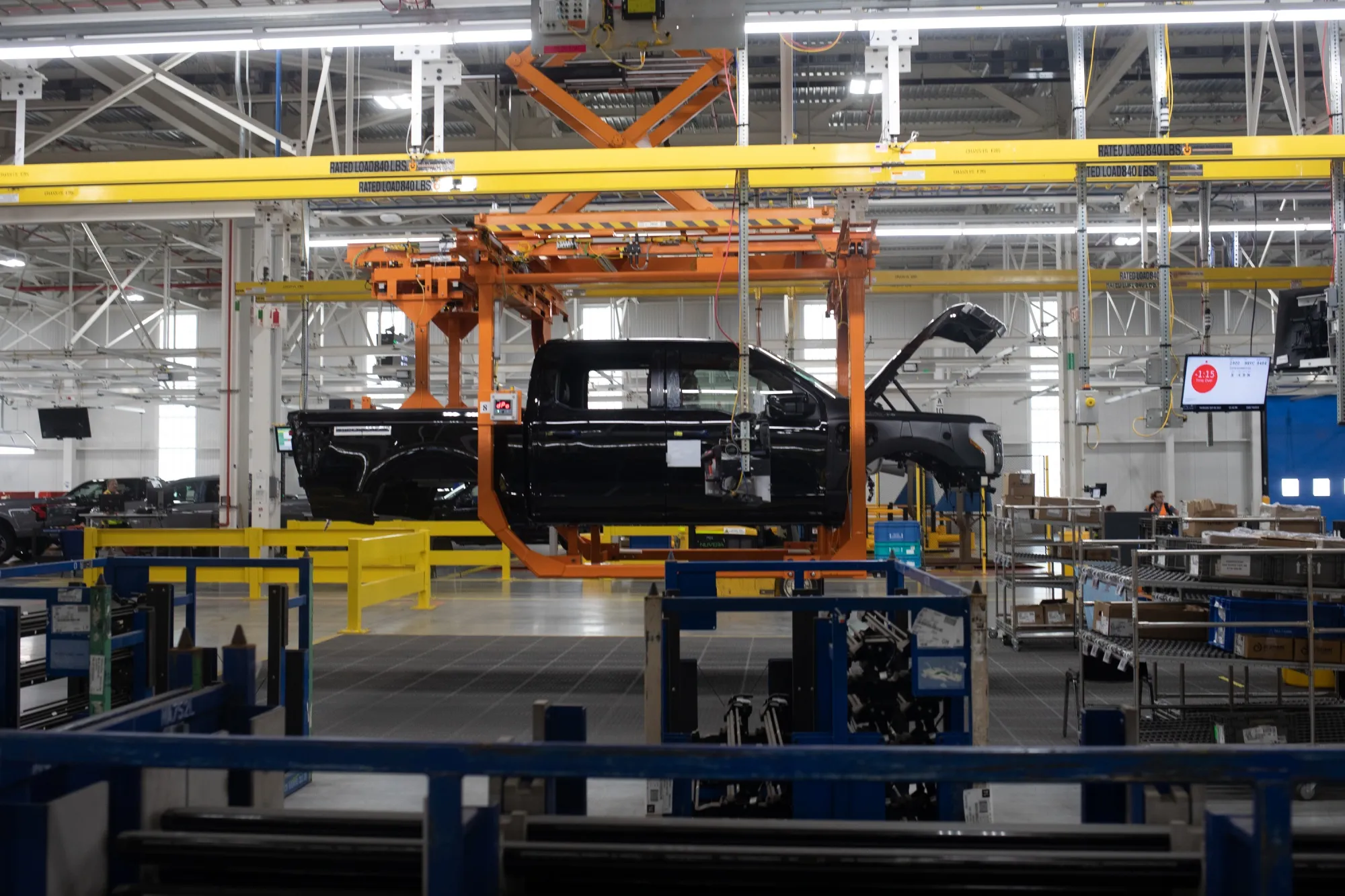 A Ford F-150 Lightning on a production line at the factory in&nbsp;Dearborn, Michigan.