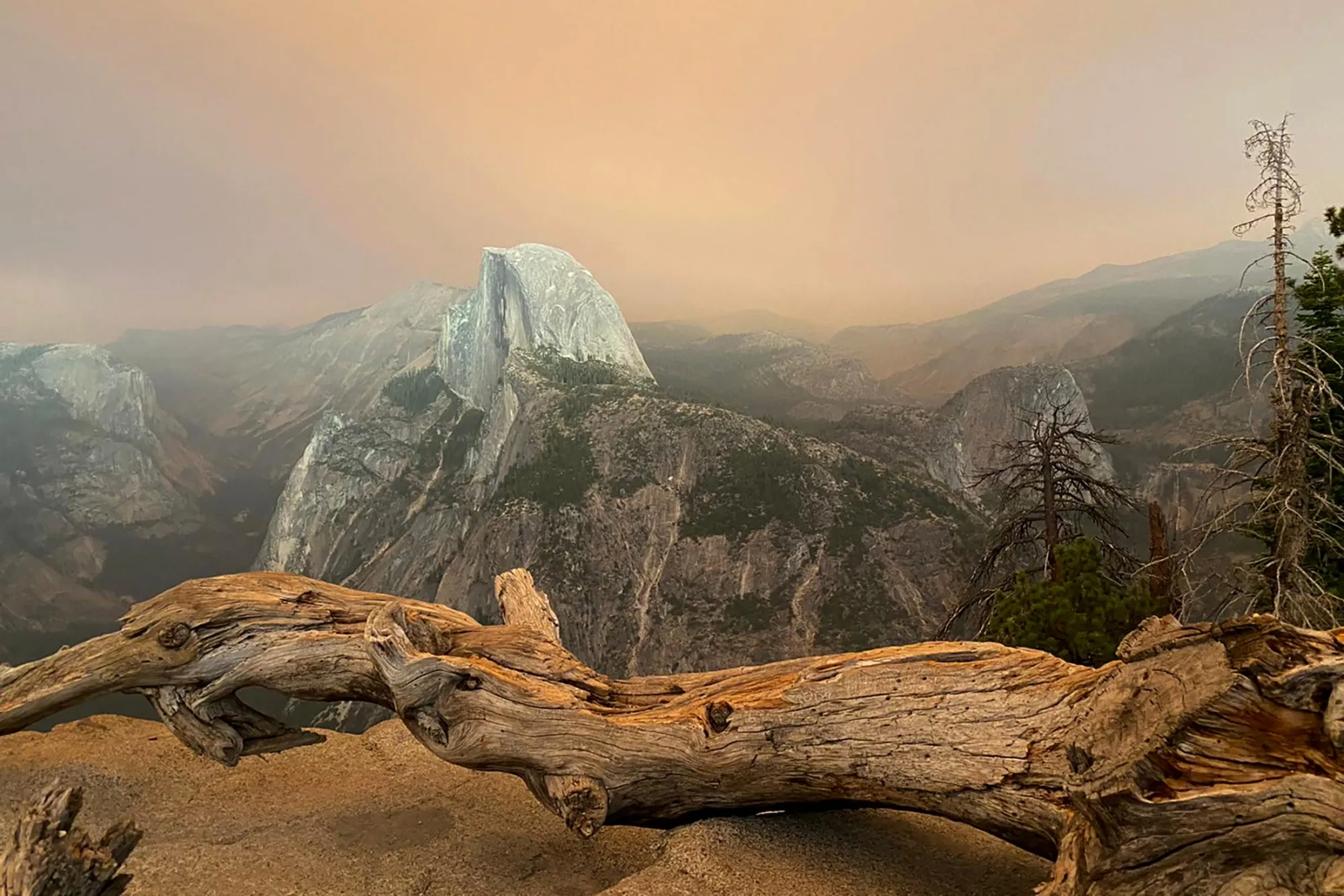 Smoke from the Creek Fire settles over Glacier Point in Yosemite National Park, California, U.S., on Saturday, Sept. 5, 2020.&nbsp;