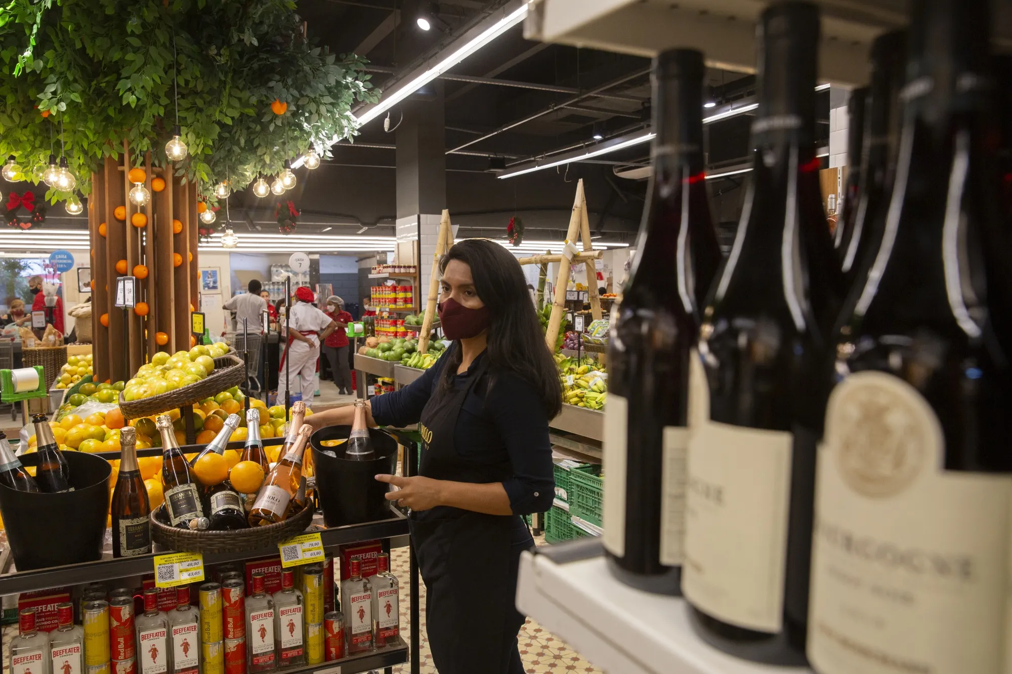 Bottles of wine for sale at a&nbsp;grocery store in Rio de Janeiro on Dec. 17, 2021.