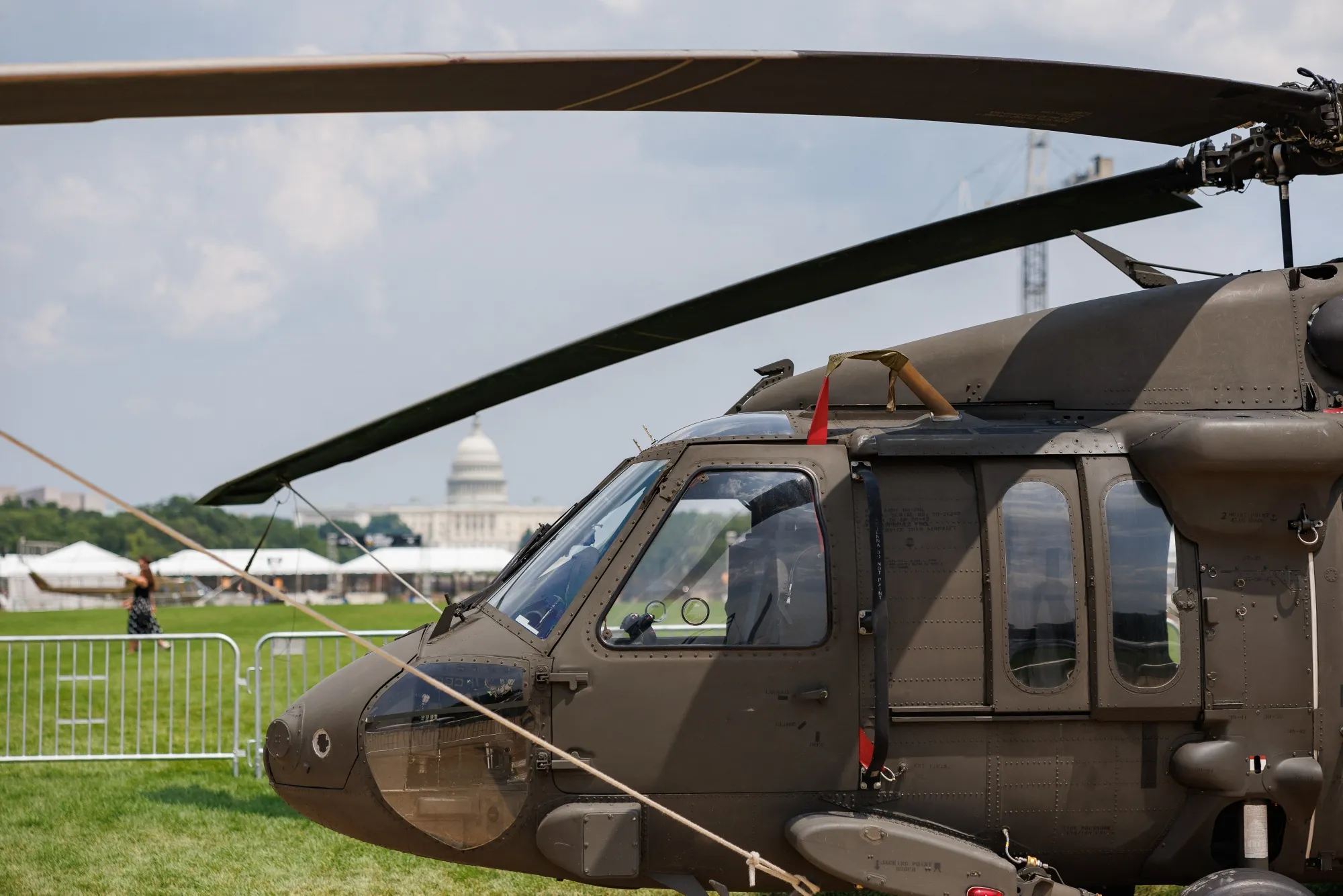 A Sikorsky UH-60L Black Hawk military helicopter on the National Mall in Washington on June 13.&nbsp;