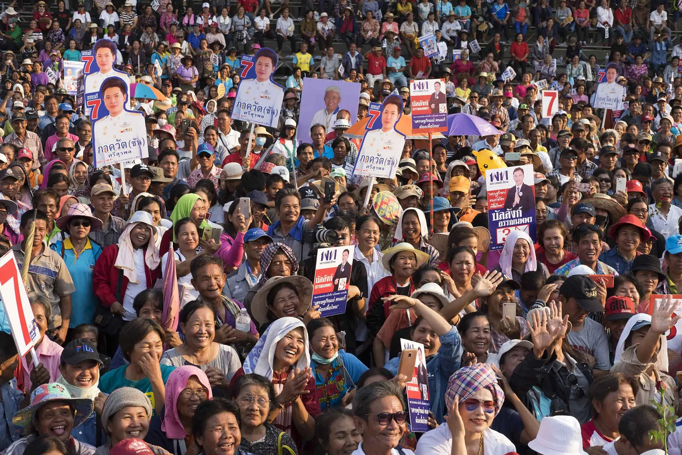 People attend a Pheu Thai rally in Khon Kaen, Thailand, on March&nbsp;6.