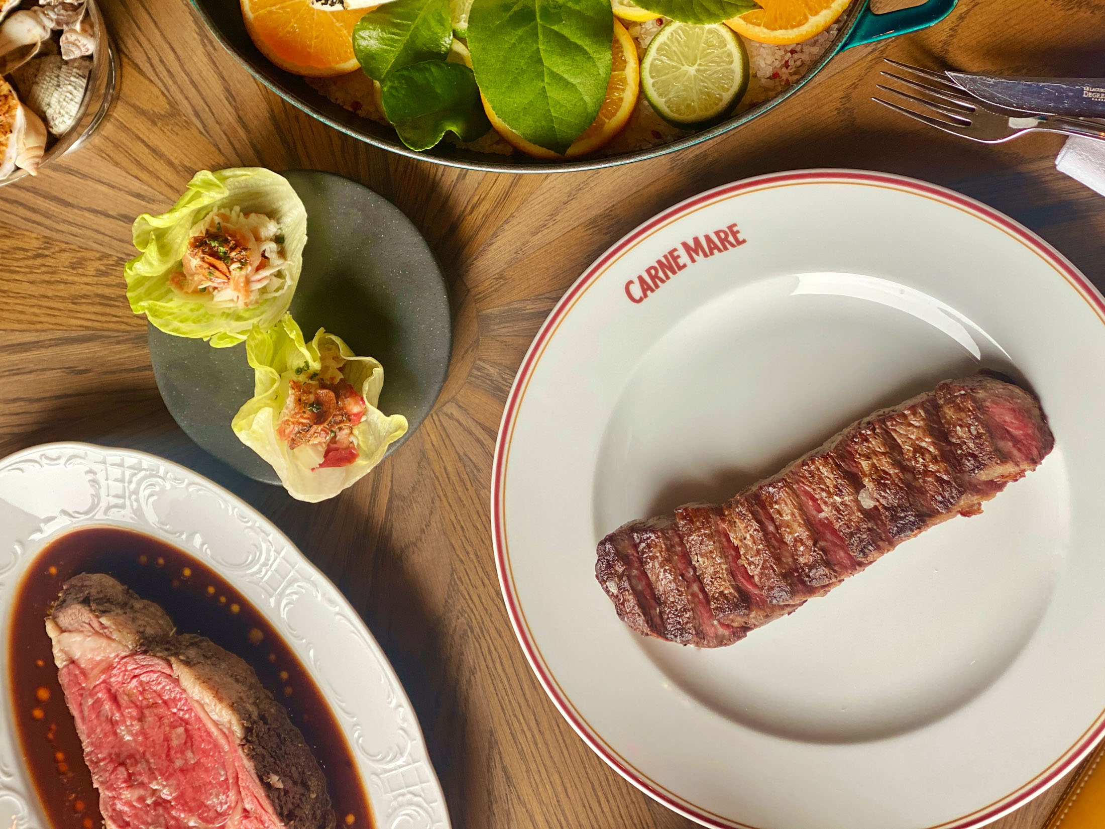 Carne Mare’s best selling Gorgonzola-cured strip steak.