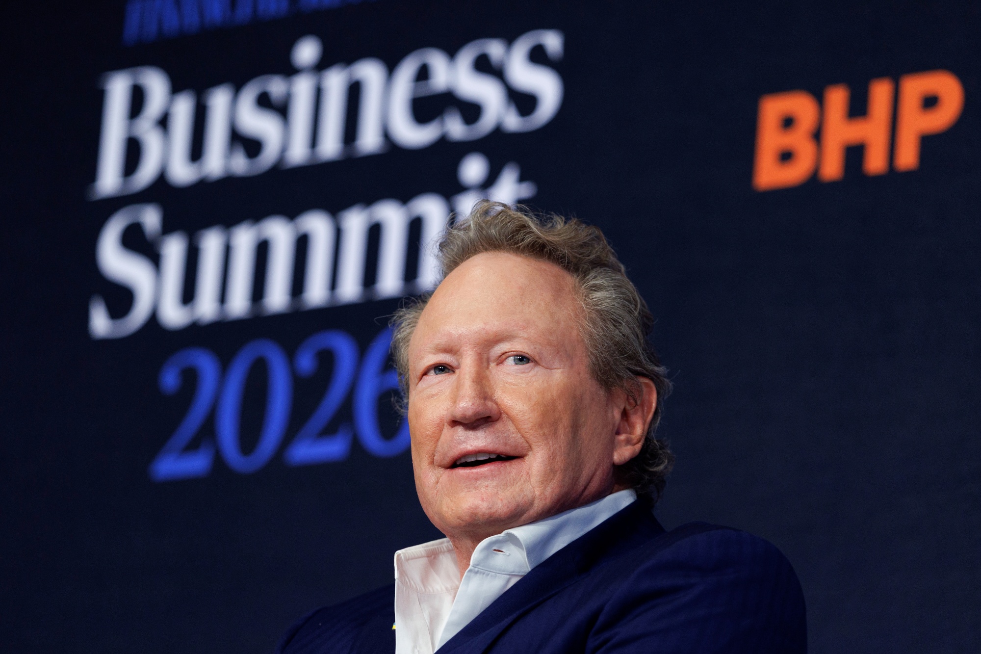 Andrew Forrest, chairman of Fortescue Metals Group Ltd., during the Australian Financial Review Business Summit in Sydney, Australia, on Wednesday, March 4, 2026. The summit is scheduled to conclude on March 4. Photographer: Brendon Thorne/Bloomberg