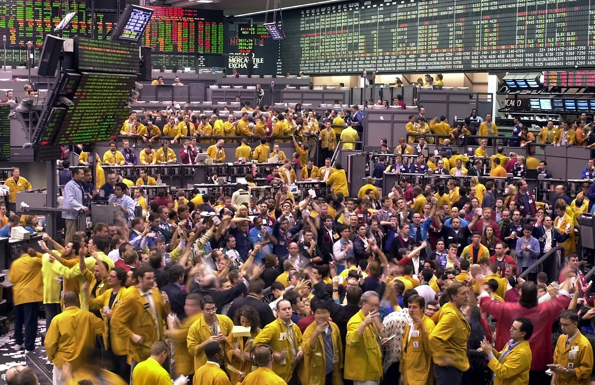 Traders in the Nasdaq pit of the Chicago Mercantile Exchange in 2000.
