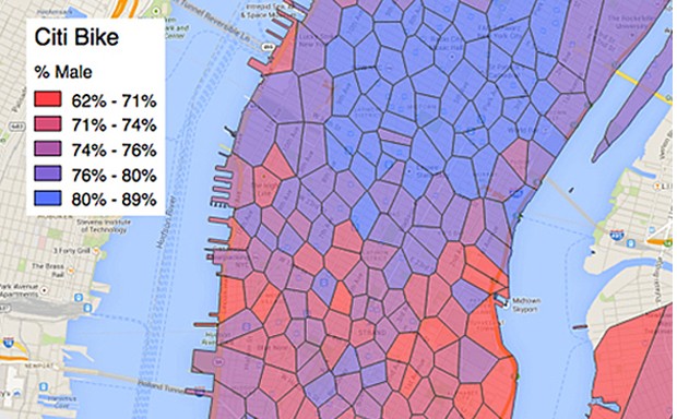 ​Ben Wellington broke down Citi Bike users by gender using NYC's Open Data Portal.