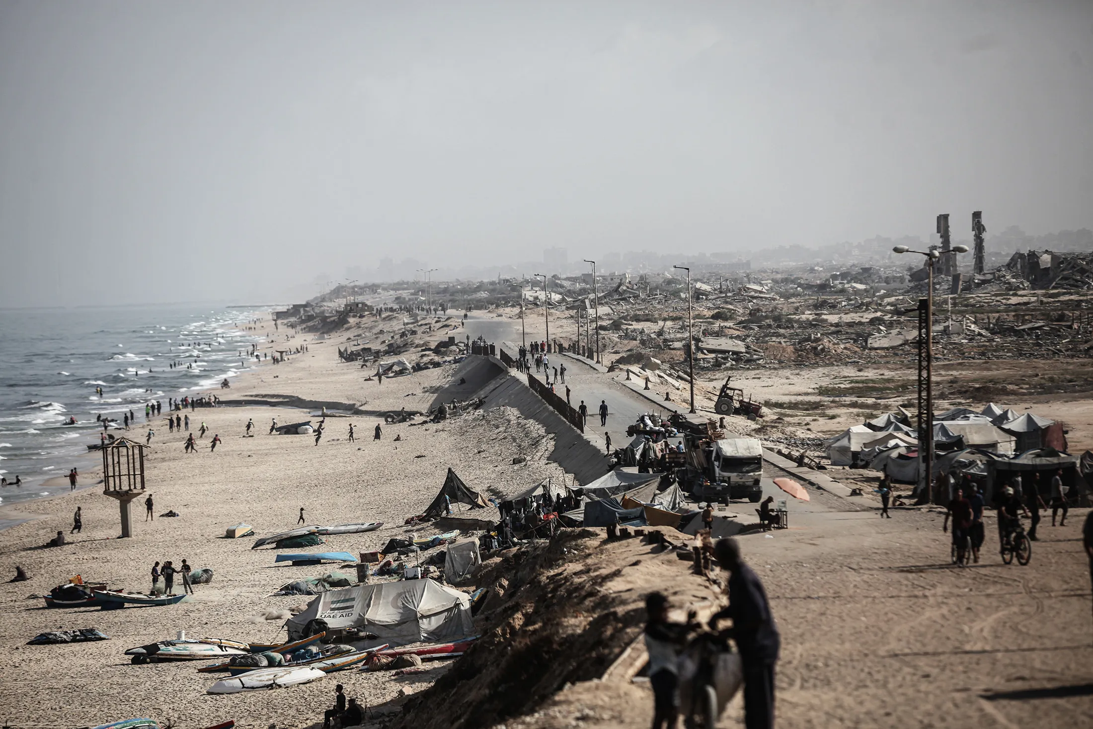 Palestinians set off on foot with their belongings in Gaza City on Oct. 4.