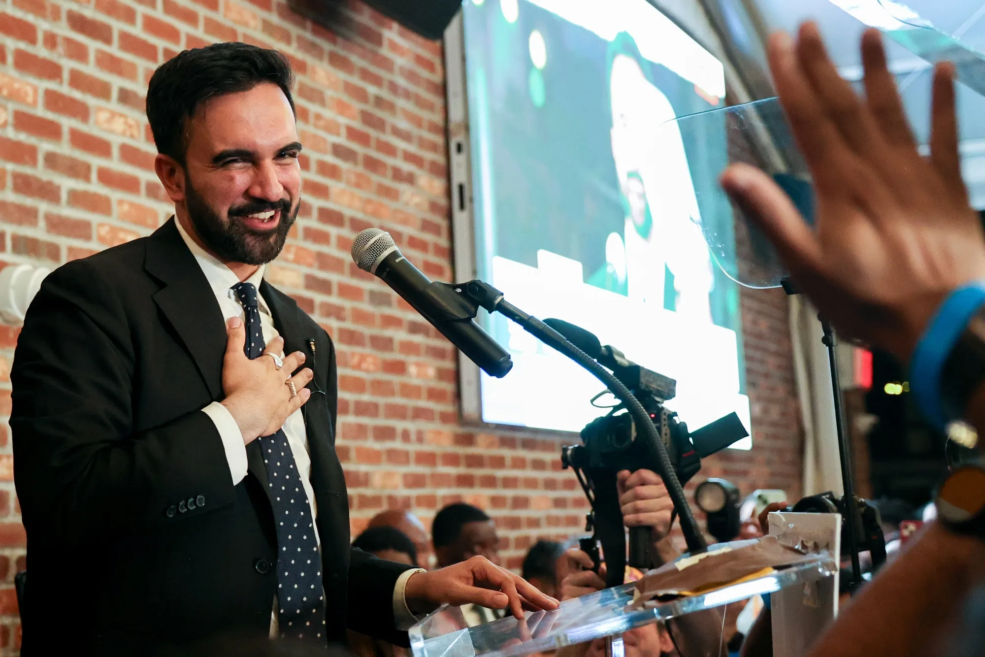 Mamdani&nbsp;at an election night event.