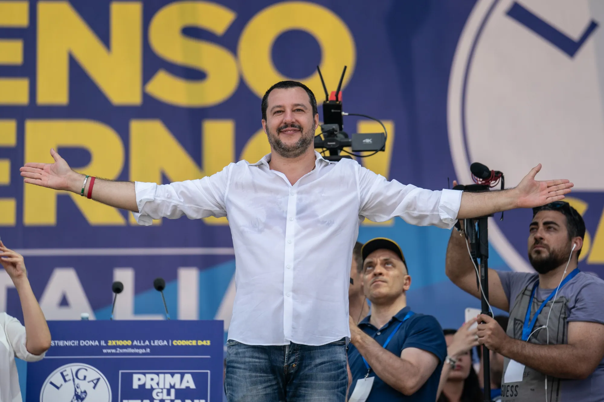 Matteo Salvini speaks during a rally in Pontida, Italy, on July 1.