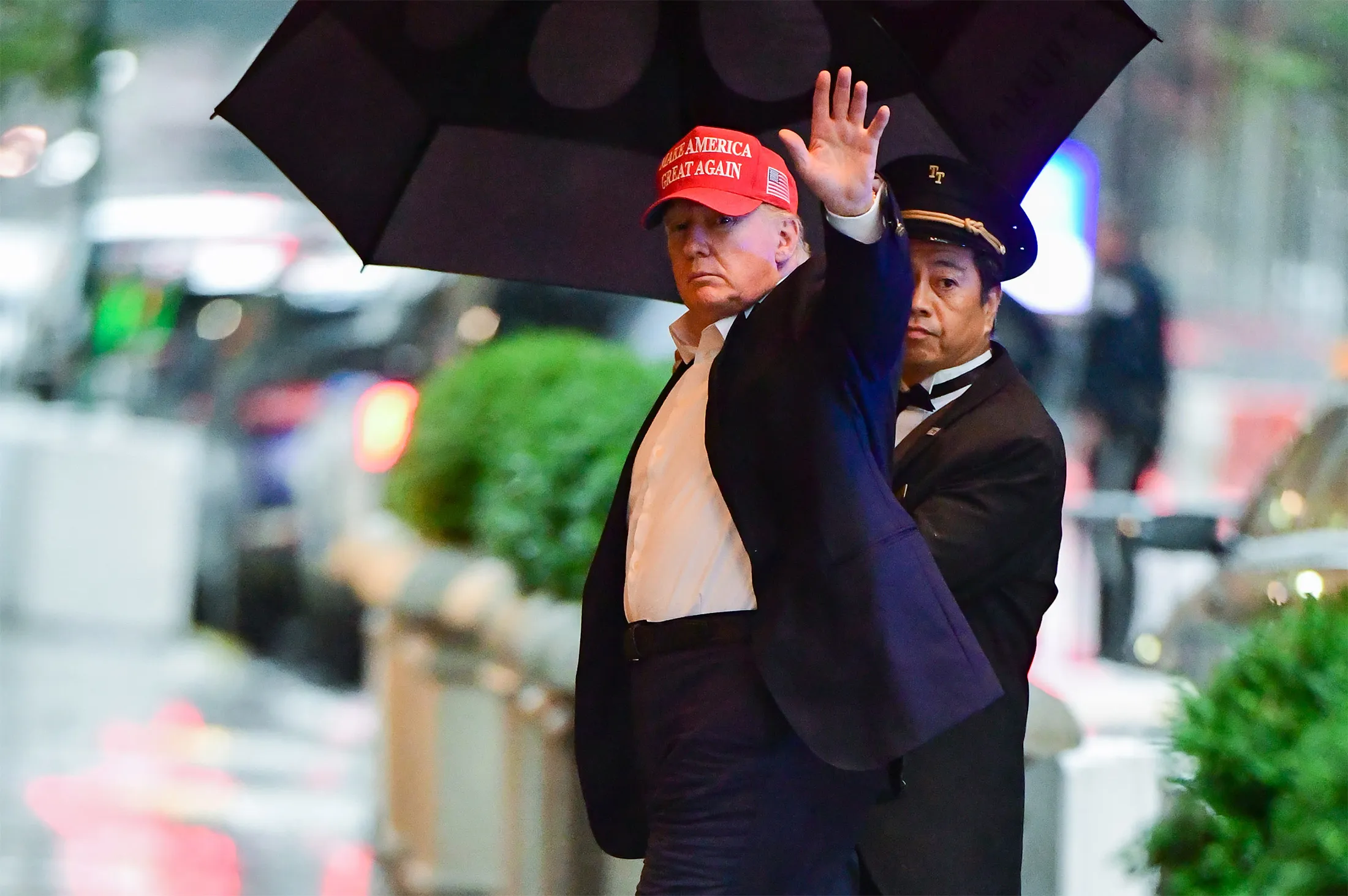 Donald Trump arrives at Trump Tower in New York in August.
