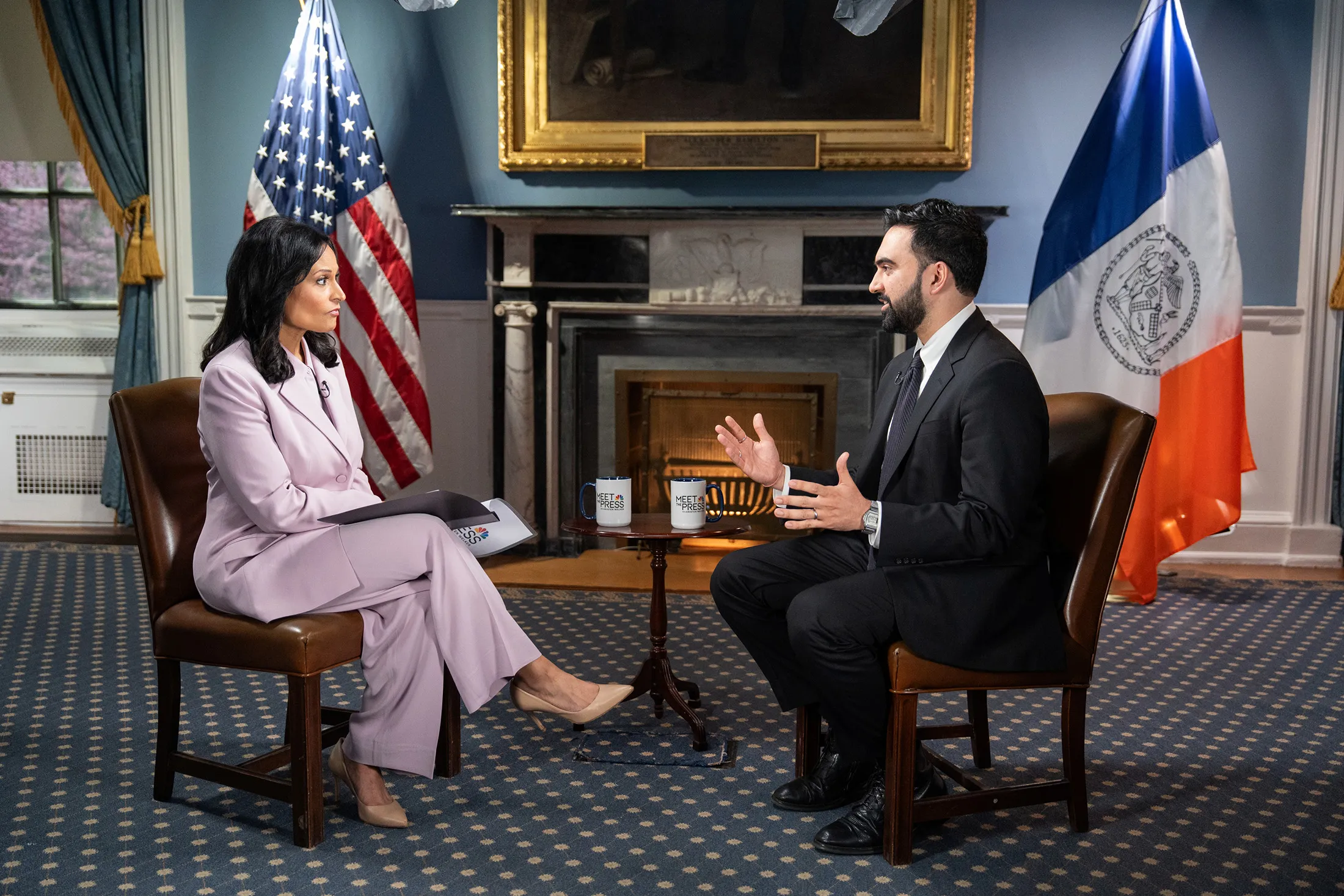 NBC’s Kristen Welker interviews Mayor Zohran Mamdani in the Governor’s Room at City Hall in New York on April 15.