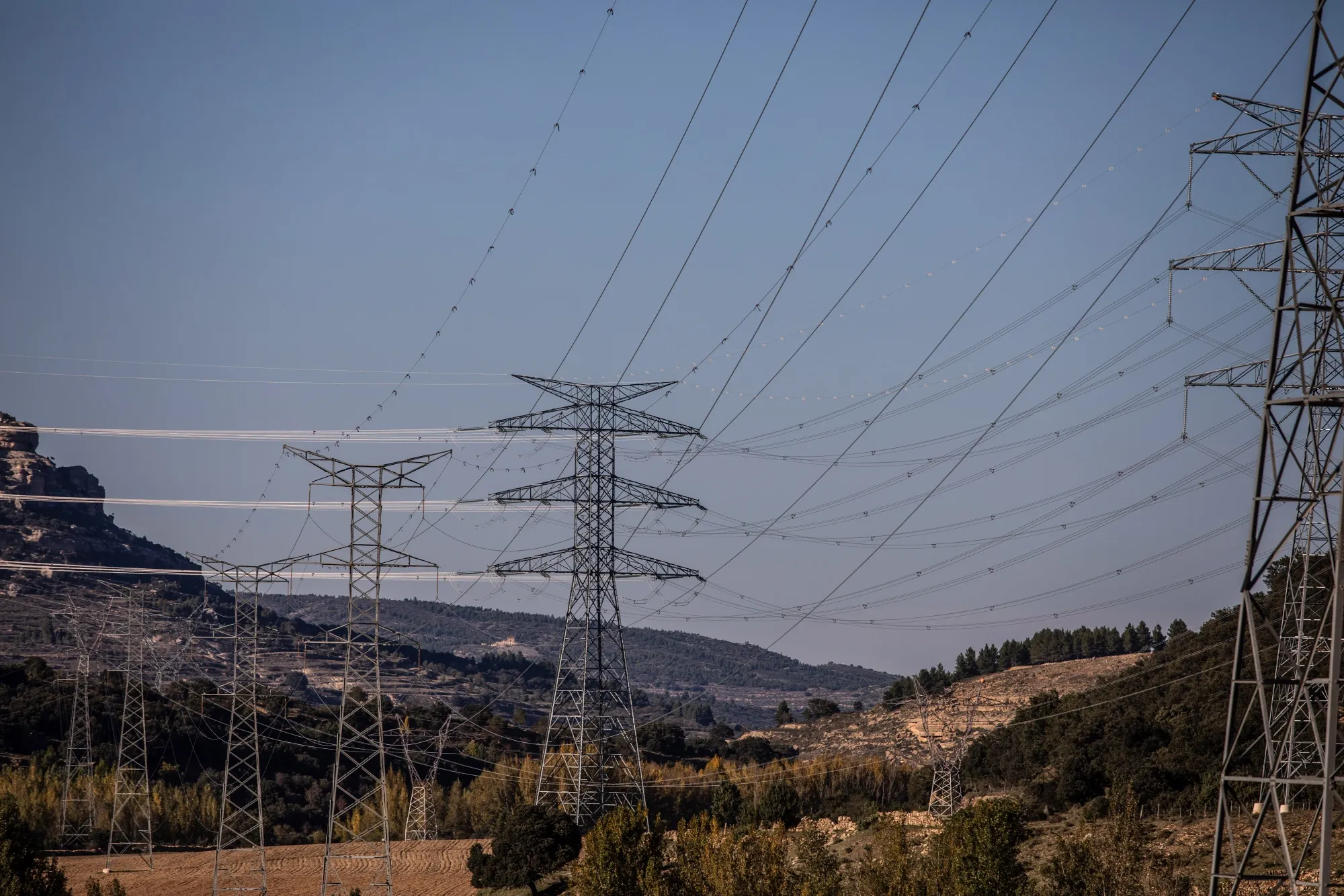 Electricity transmission towers in Castellon, Spain.